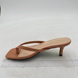 Wansseny Sandy Brown Comfy Thong Open Toe Low Heel Flip Flops Slip on Mules